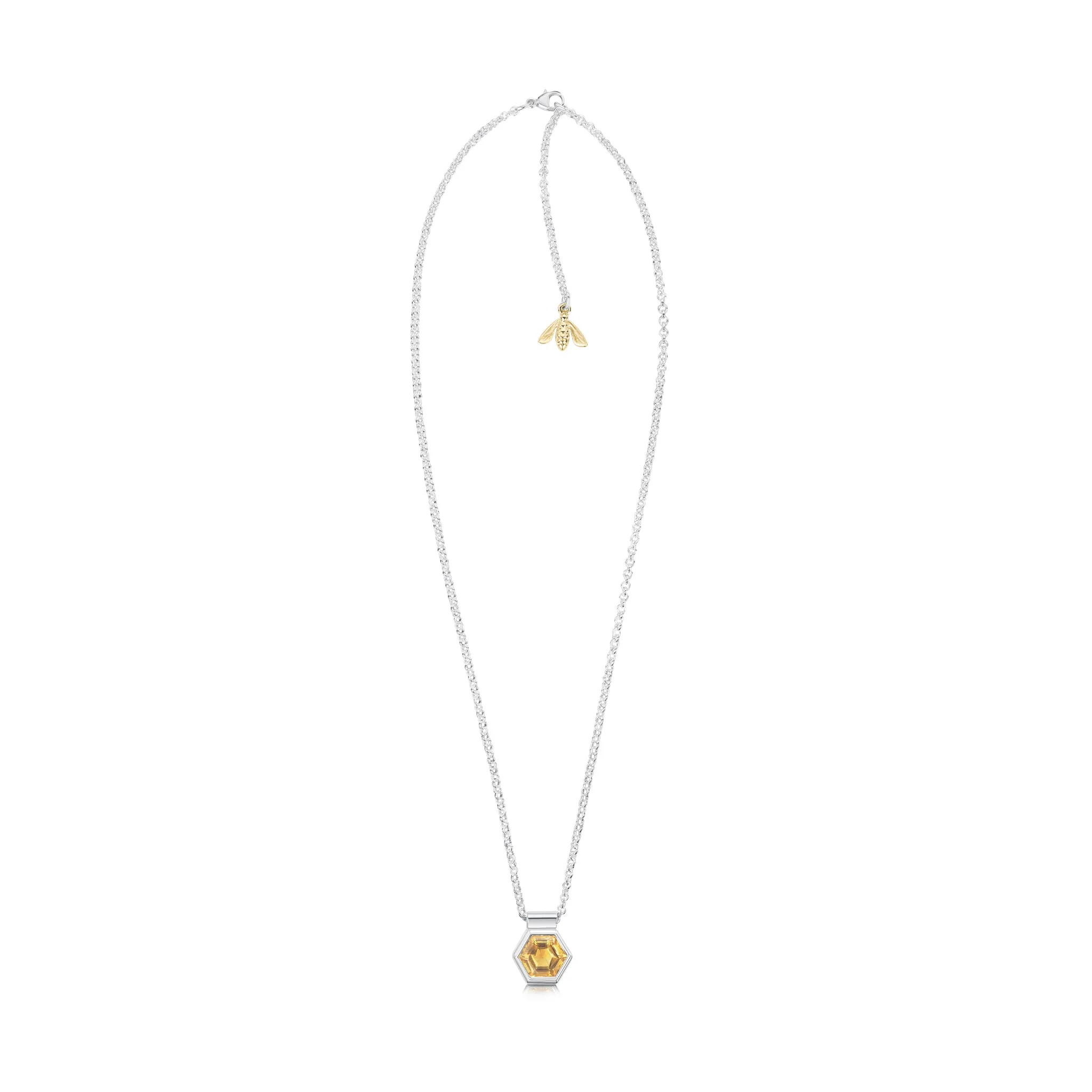 Honeycomb Silver Pendant with Citrine & 9ct Yellow Gold Bee
