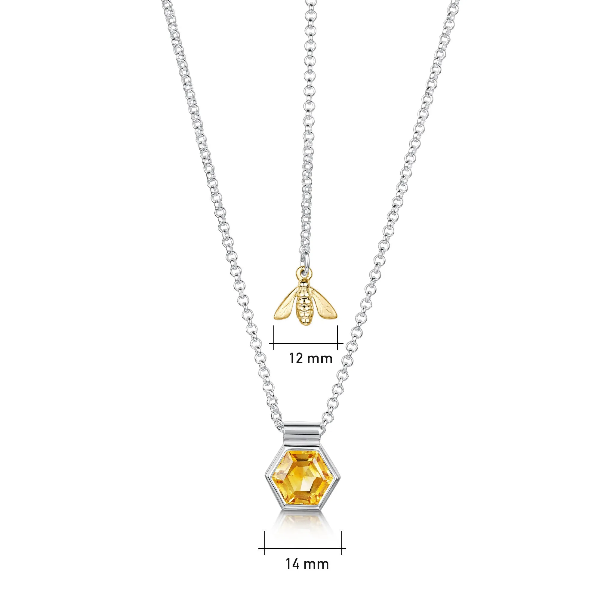 Honeycomb Silver Pendant with Citrine & 9ct Yellow Gold Bee