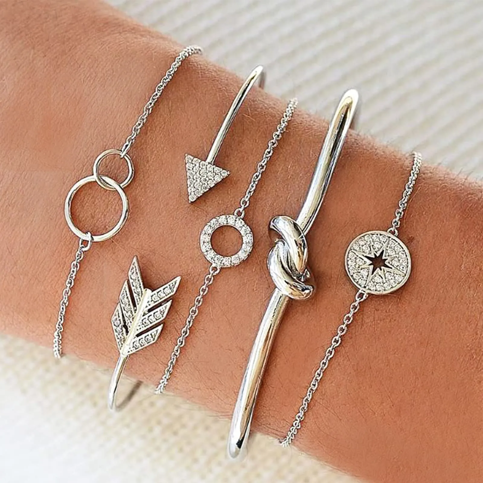 Joker & Witch Nomadic Set of 5 Silver Bracelets for Women