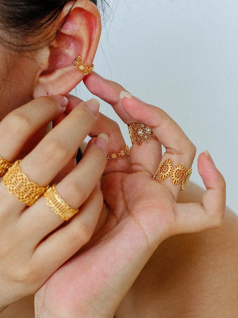 Lace Pattern Diamond Open Ring