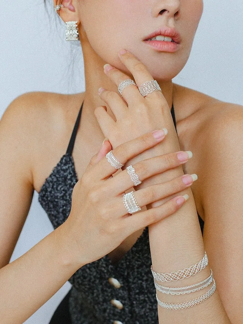 Lace Pattern Diamond Open Ring