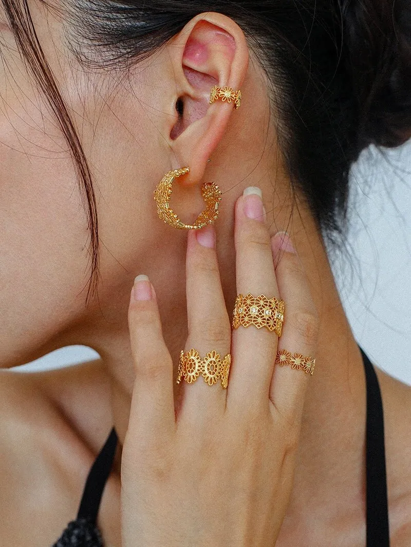 Lace Pattern Diamond Open Ring
