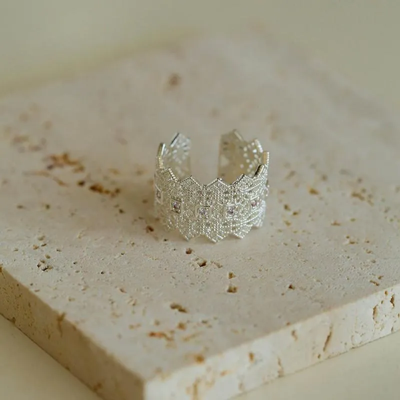Lace Pattern Diamond Open Ring