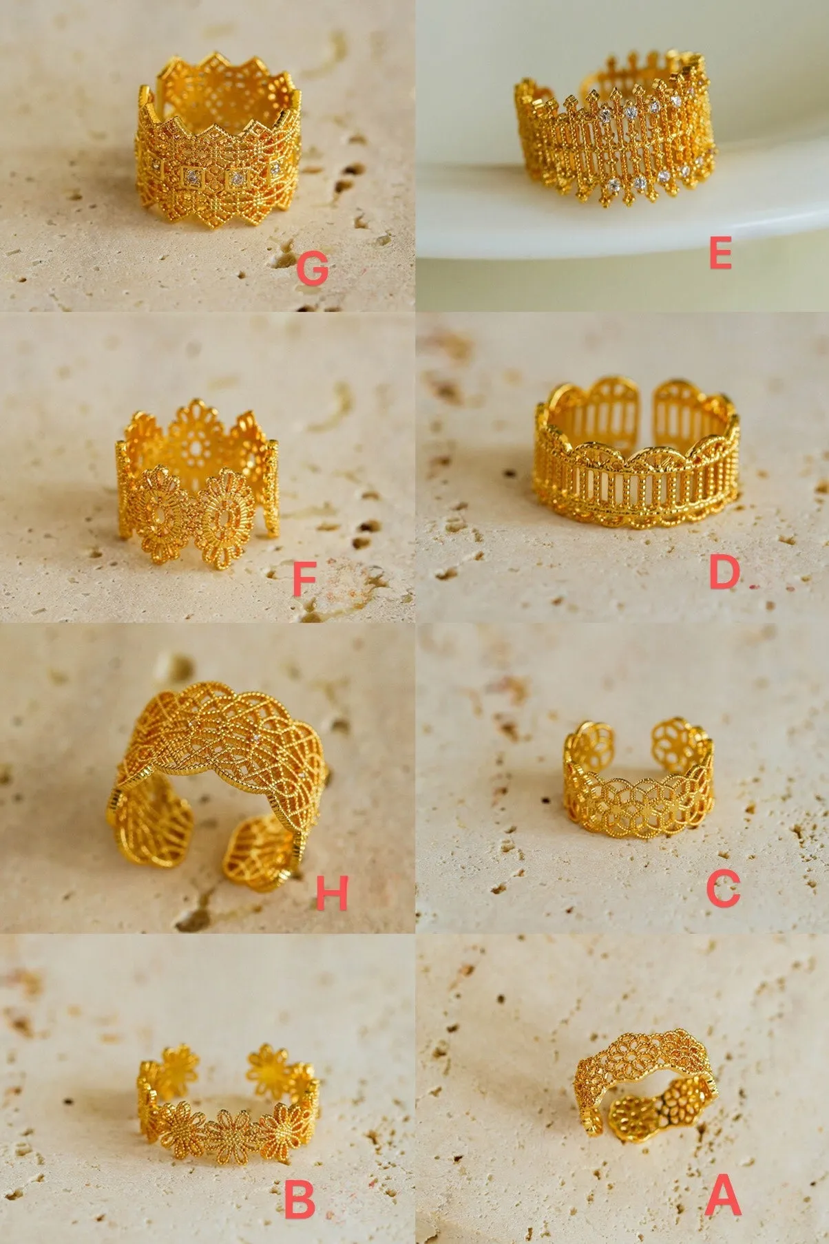Lace Pattern Diamond Open Ring