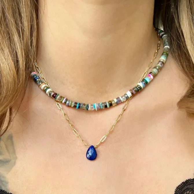 Lapis Pendant on Gold Filled Paperclip Chain | CLP