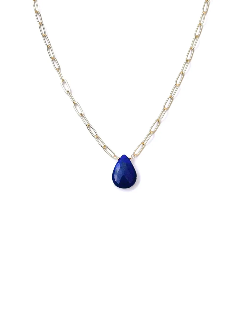 Lapis Pendant on Gold Filled Paperclip Chain | CLP