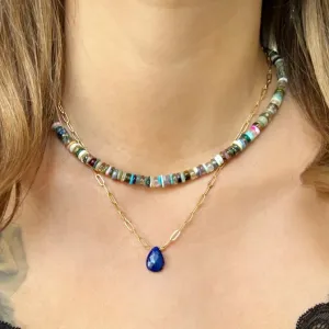Lapis Pendant on Gold Filled Paperclip Chain | CLP