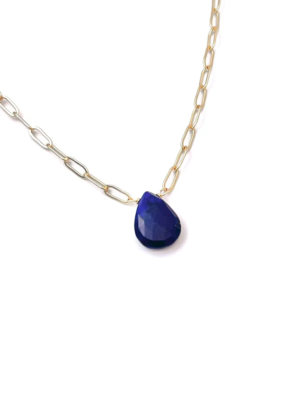 Lapis Pendant on Gold Filled Paperclip Chain | CLP