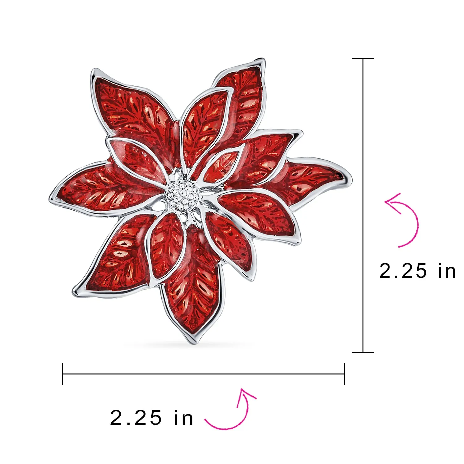 Large Statement Flower Holiday Brooche Pin Red Enamel Poinsettia Christmas Scarf