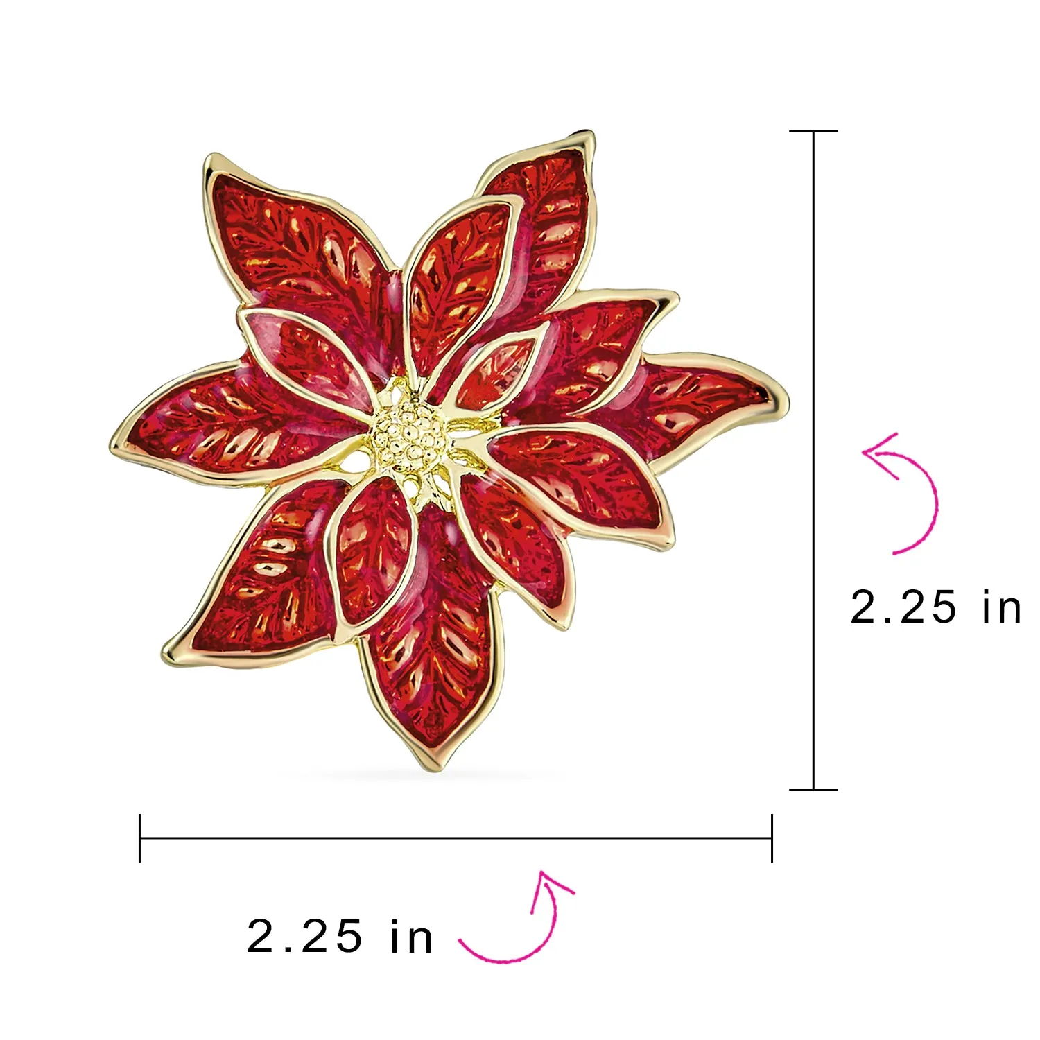 Large Statement Flower Holiday Brooche Pin Red Enamel Poinsettia Christmas Scarf
