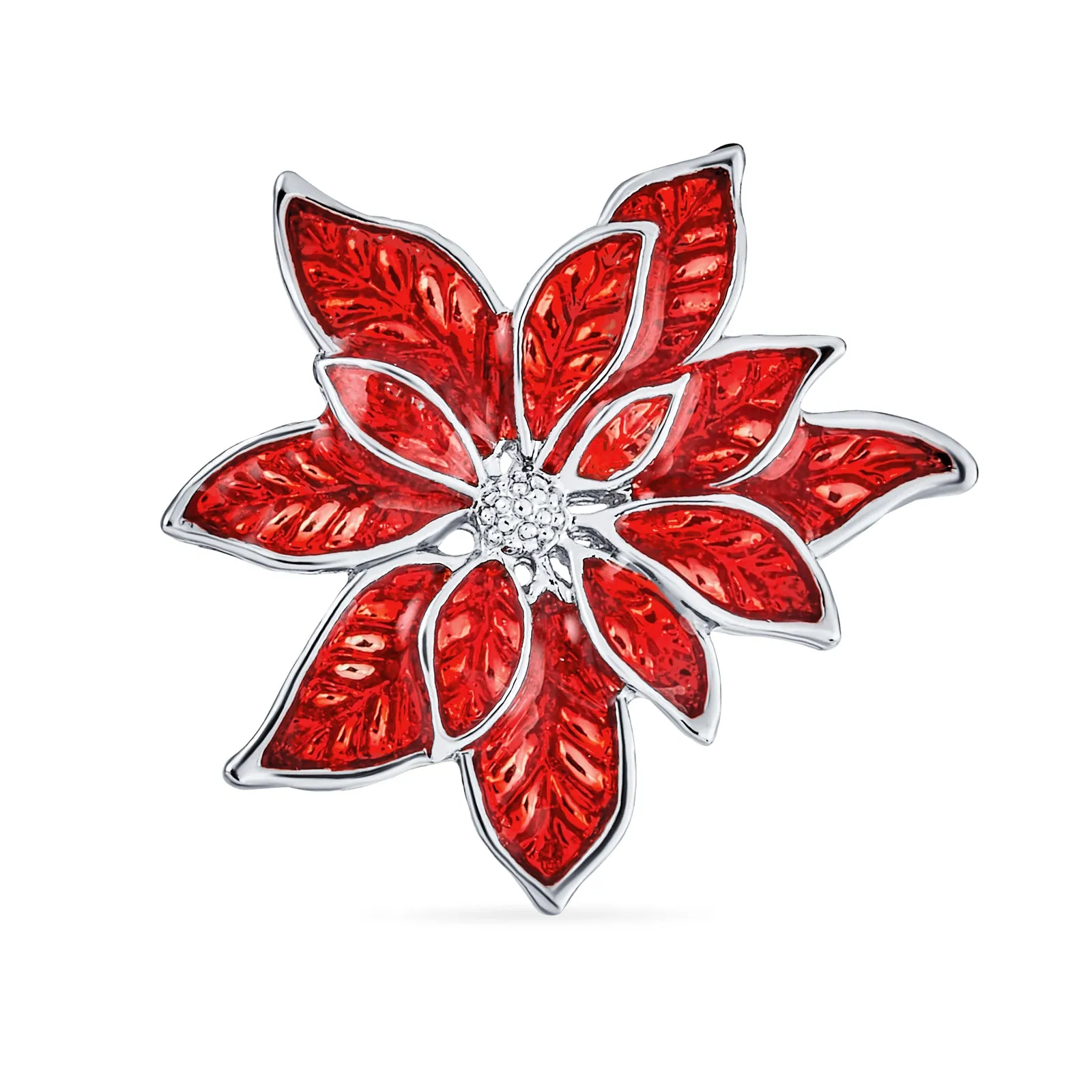 Large Statement Flower Holiday Brooche Pin Red Enamel Poinsettia Christmas Scarf