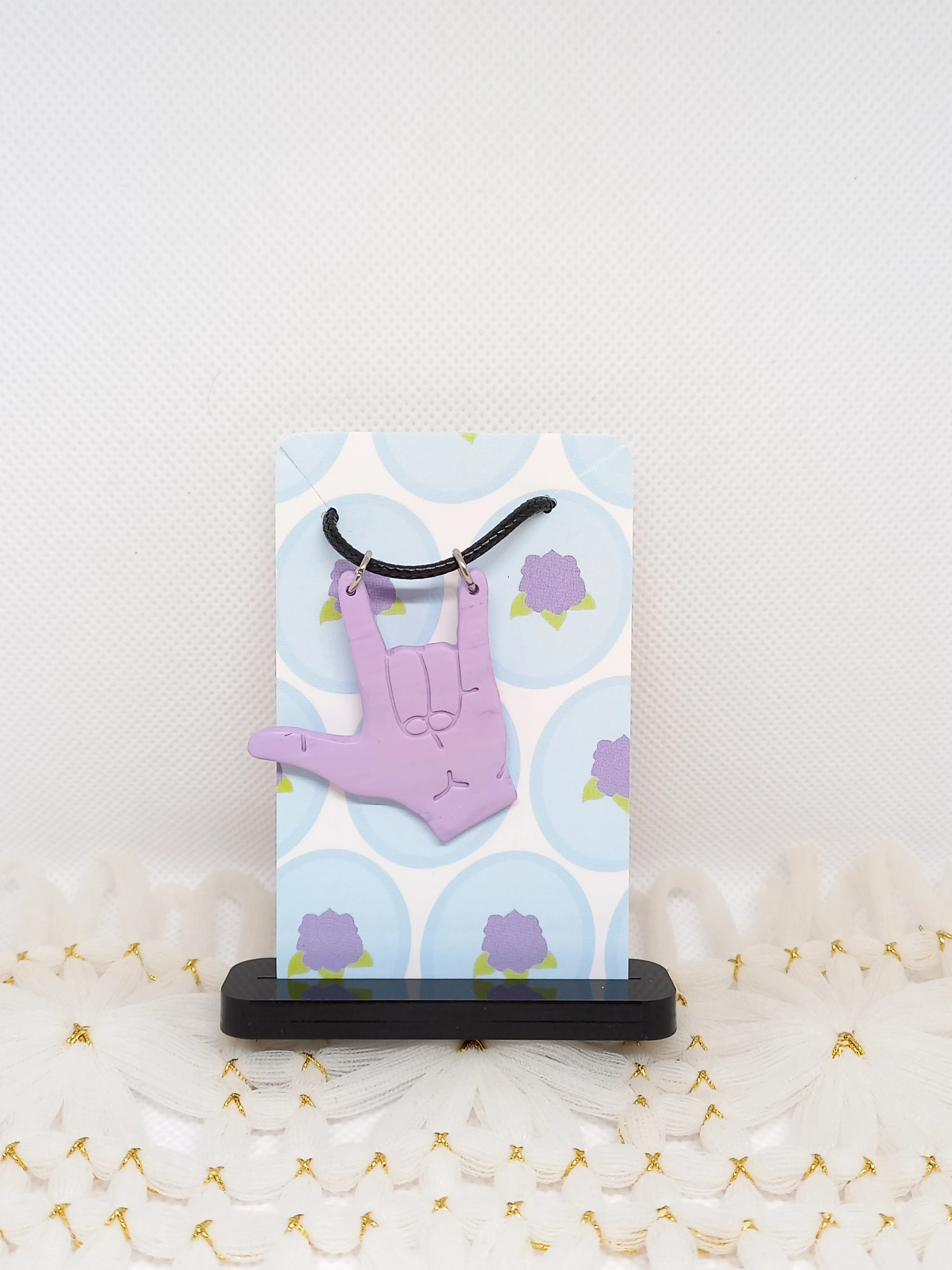 Lilac I Love You Sign Language Necklace | Deaf Awareness