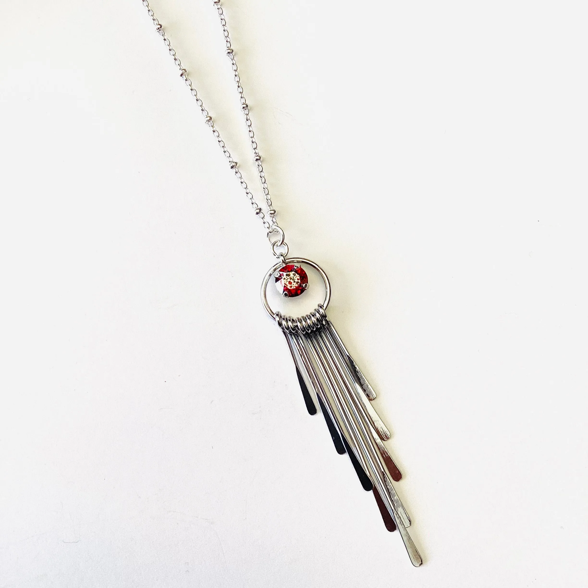 Long Metal Fringe Necklace in Scarlet Silver Patina