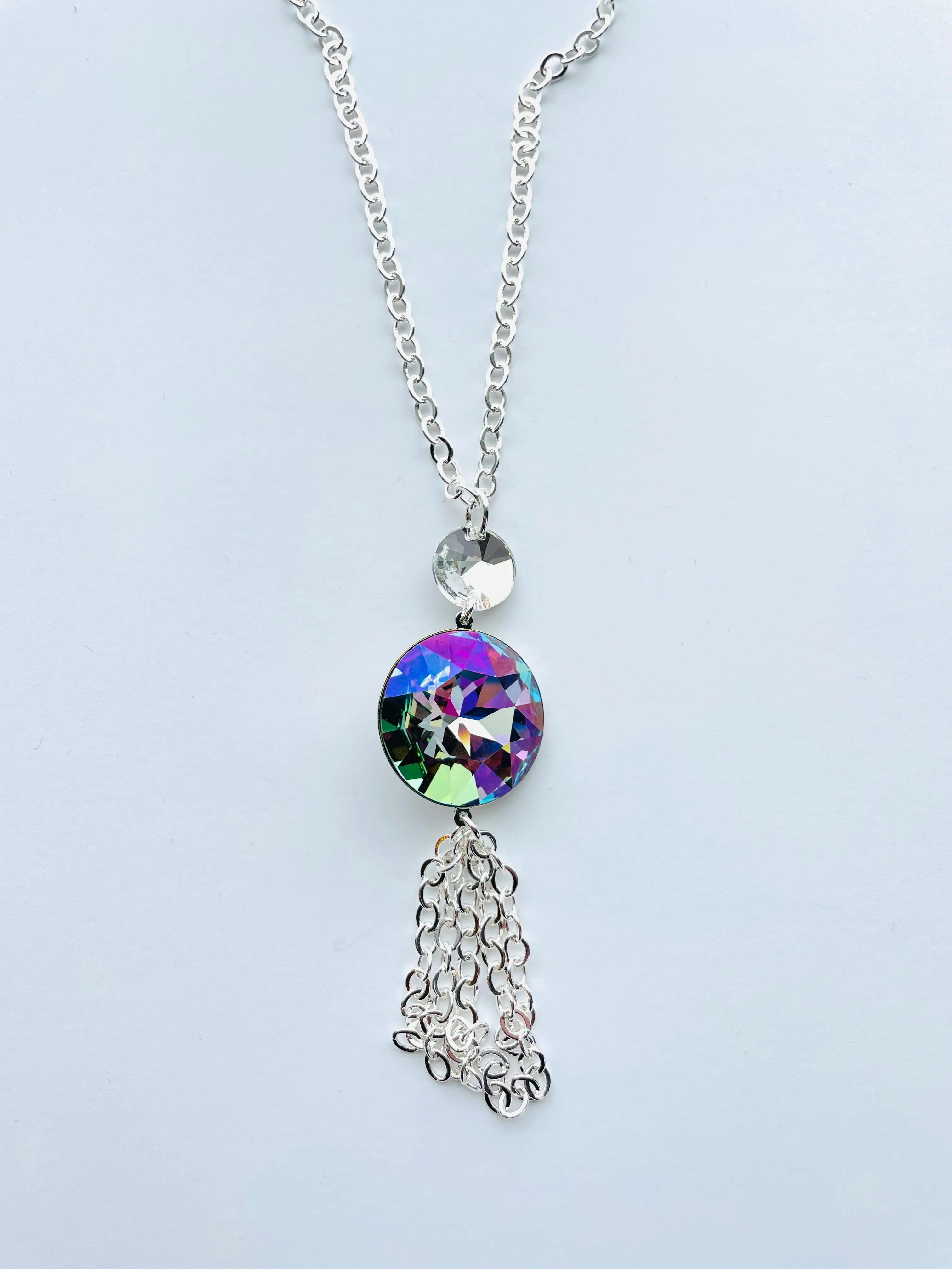 Long Tassel Statement Necklace in Iris