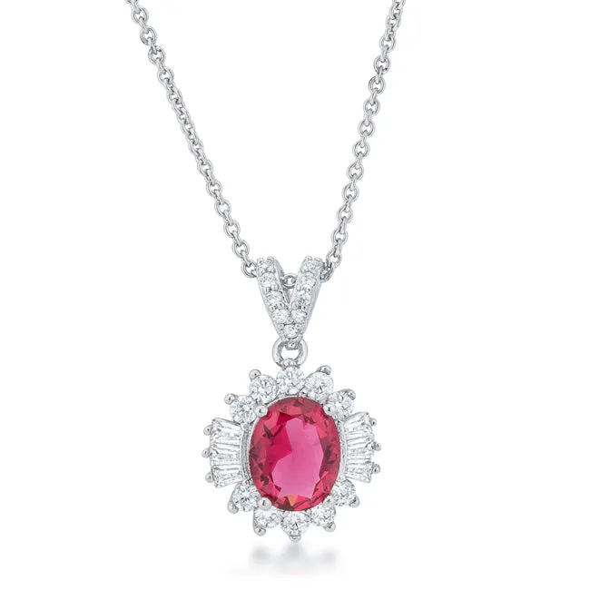 LOVCIA Chrisalee Rhodium-Plated Classic Drop Necklace with 3.2ct Ruby CZ