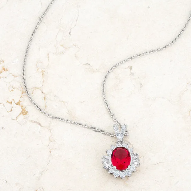 LOVCIA Chrisalee Rhodium-Plated Classic Drop Necklace with 3.2ct Ruby CZ