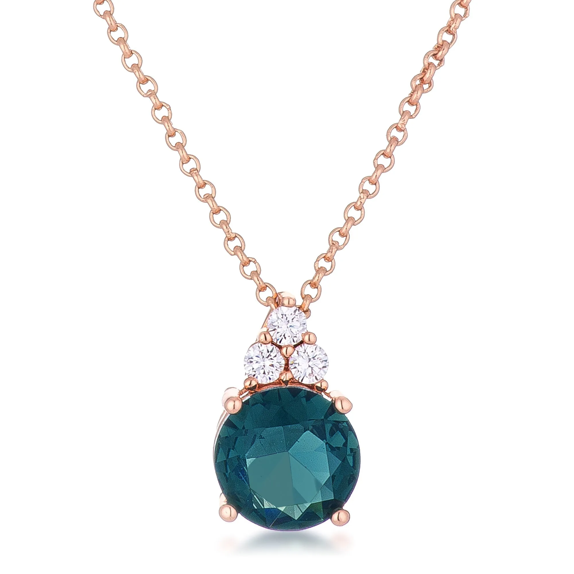 LOVCIA Elegant Rose Gold Plated Peacock Green CZ Pendant with White Accents