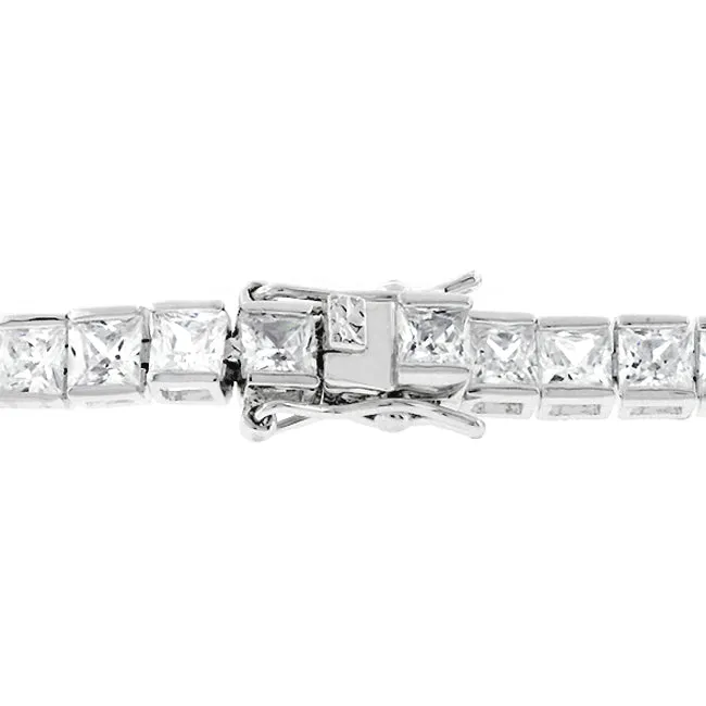 LOVCIA Sparkling Princess Cut Zirconia Rhodium Tennis Bracelet