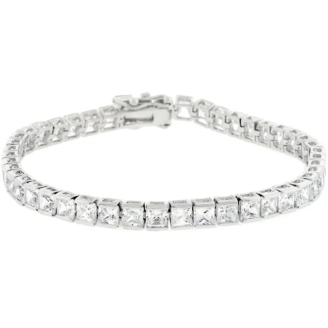 LOVCIA Sparkling Princess Cut Zirconia Rhodium Tennis Bracelet