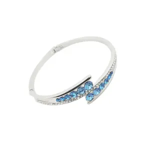 LOVCIA Sterling Silver Blue Crystal Cuff Bracelet for Women – Elegant Hinged Bangle with Sparkling Crystals