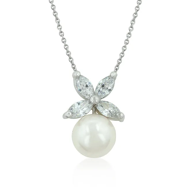 LOVCIA White Pearl Butterfly Pendant with Platinum Luster