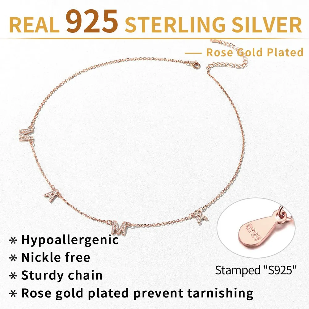 Mama Necklace 925 Sterling Silver Necklace Shiny Cubic Zirconia Letter Pendant Necklaces for Women Mom Mothers Day Gift - Rose Gold