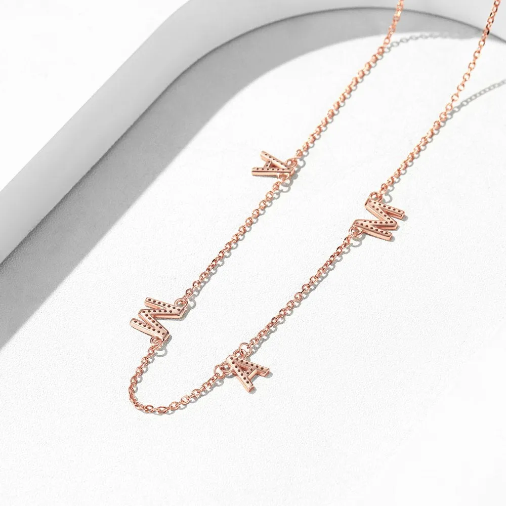 Mama Necklace 925 Sterling Silver Necklace Shiny Cubic Zirconia Letter Pendant Necklaces for Women Mom Mothers Day Gift - Rose Gold