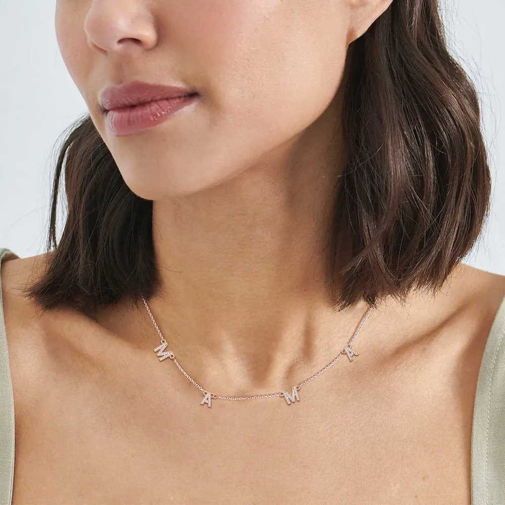 Mama Necklace 925 Sterling Silver Necklace Shiny Cubic Zirconia Letter Pendant Necklaces for Women Mom Mothers Day Gift - Rose Gold