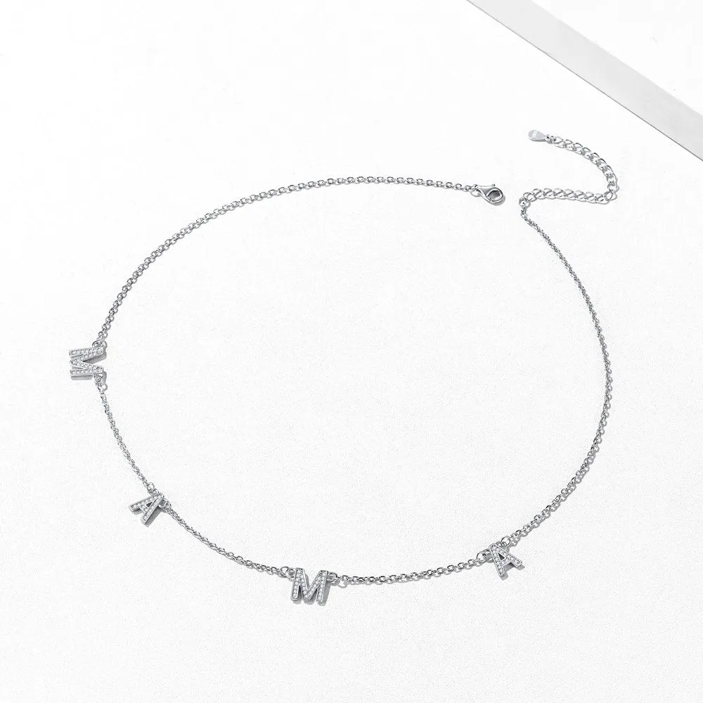 Mama Necklace 925 Sterling Silver Necklace Shiny Cubic Zirconia Letter Pendant Necklaces for Women Mom Mothers Day Gift - Silver