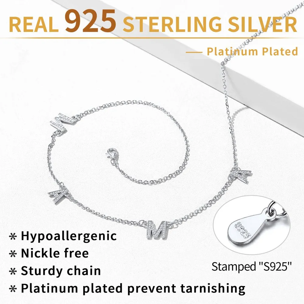 Mama Necklace 925 Sterling Silver Necklace Shiny Cubic Zirconia Letter Pendant Necklaces for Women Mom Mothers Day Gift - Silver