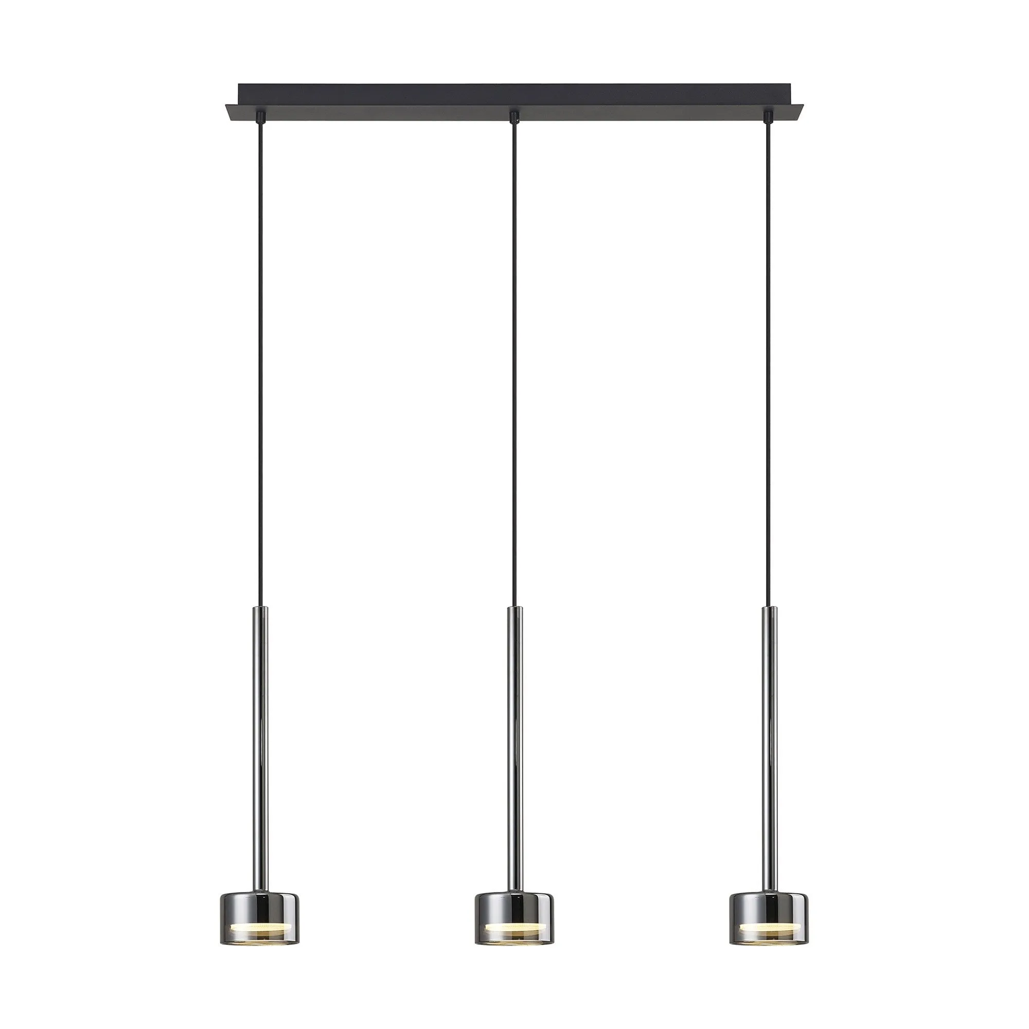 Mantra M7883 Tonic 3 Light Linear Pendant Chrome/Black/Chrome Glass