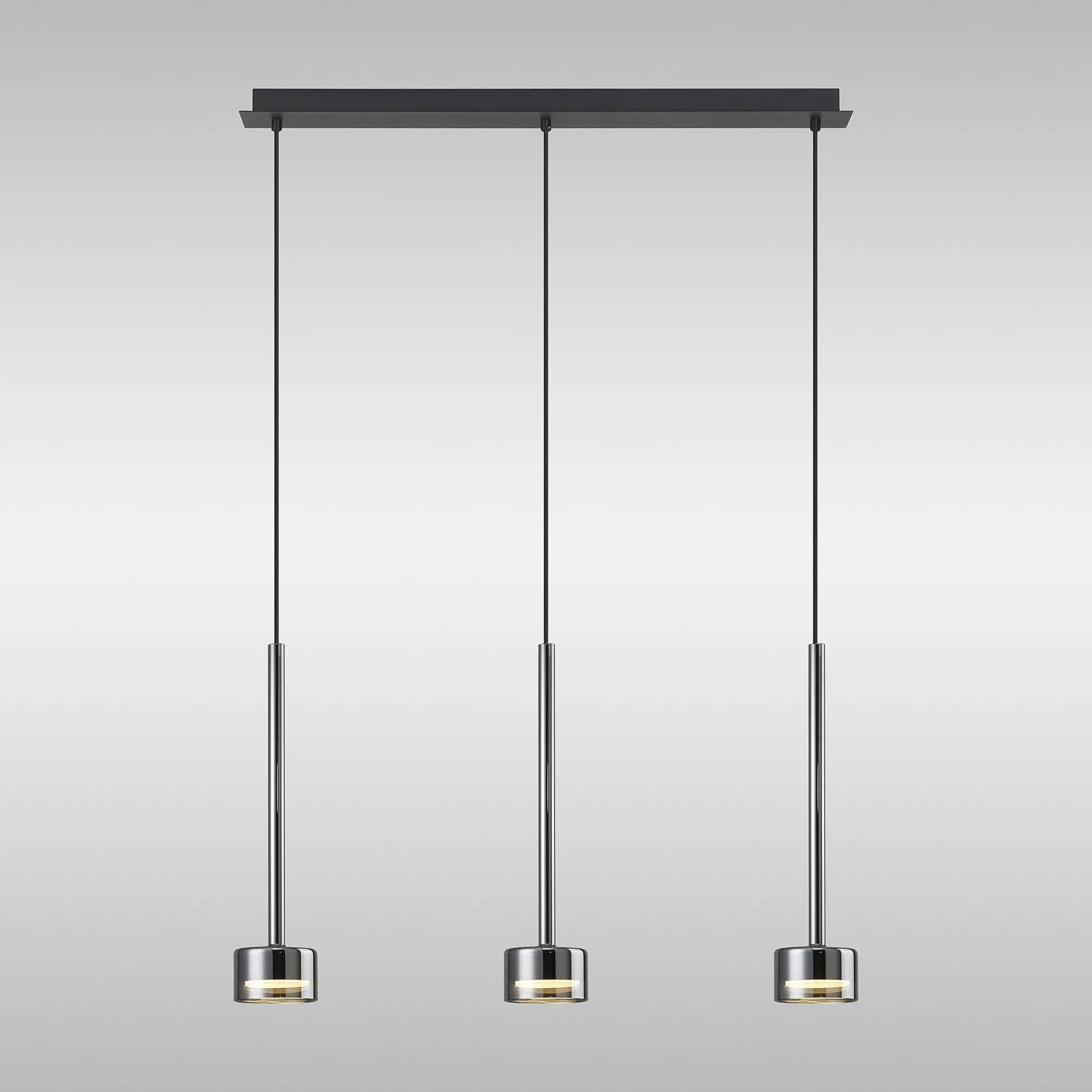 Mantra M7883 Tonic 3 Light Linear Pendant Chrome/Black/Chrome Glass