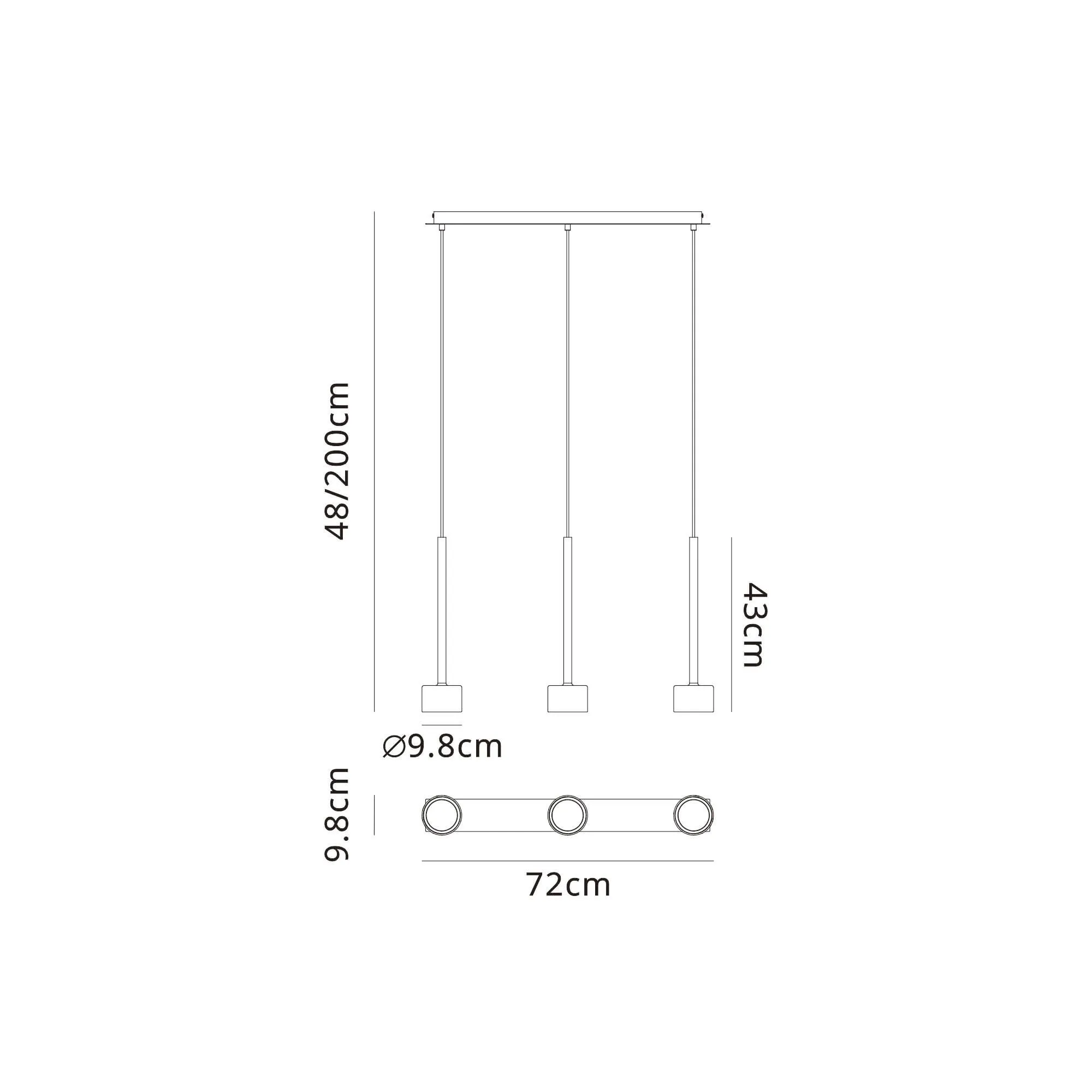 Mantra M7883 Tonic 3 Light Linear Pendant Chrome/Black/Chrome Glass