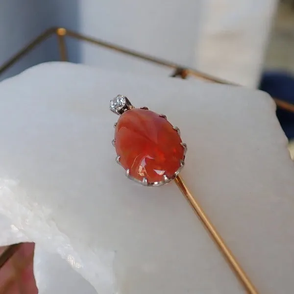 Marcus & Co Fire Opal & Diamond Pin