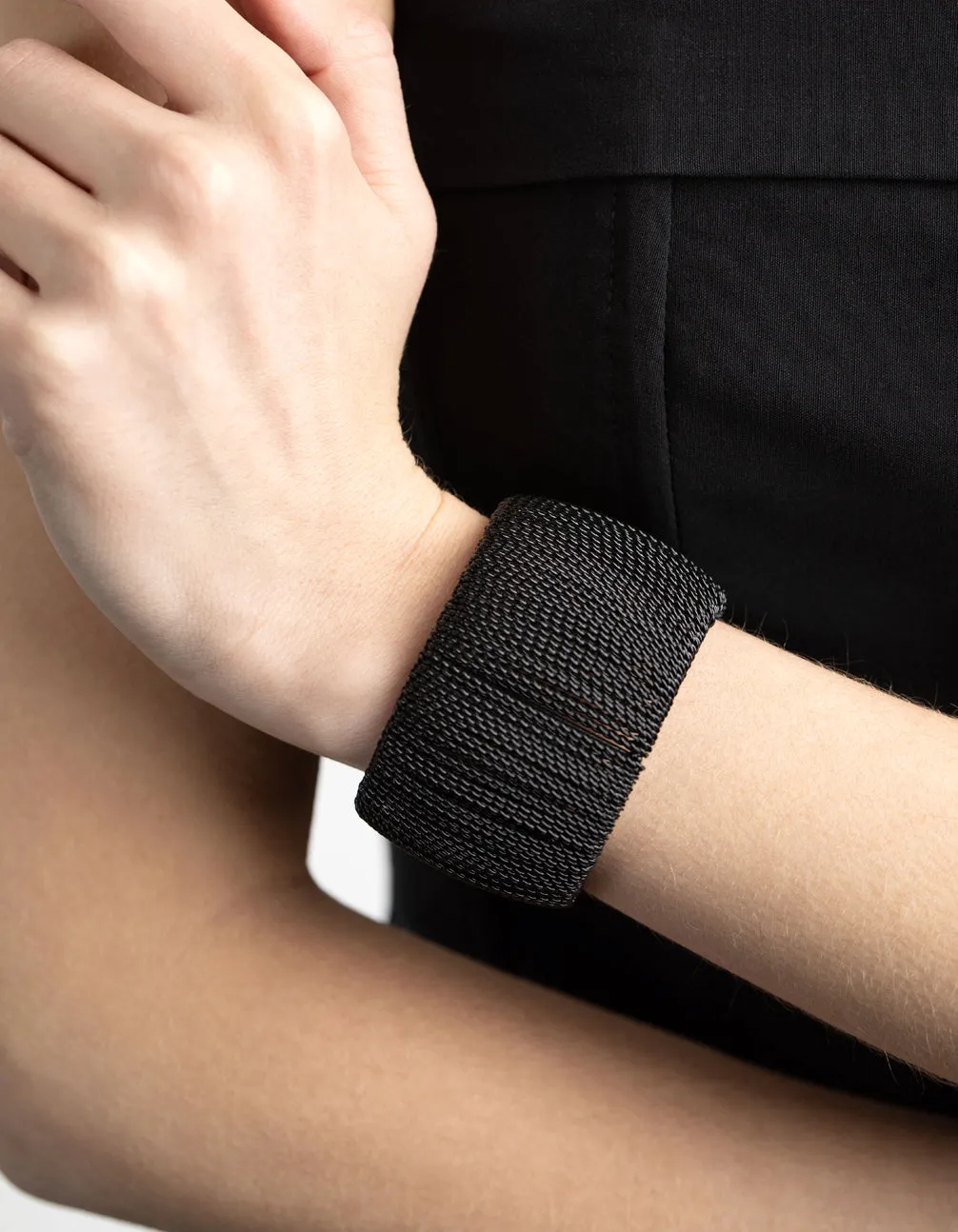 Matte Black Wide Chain Cuff Bangle