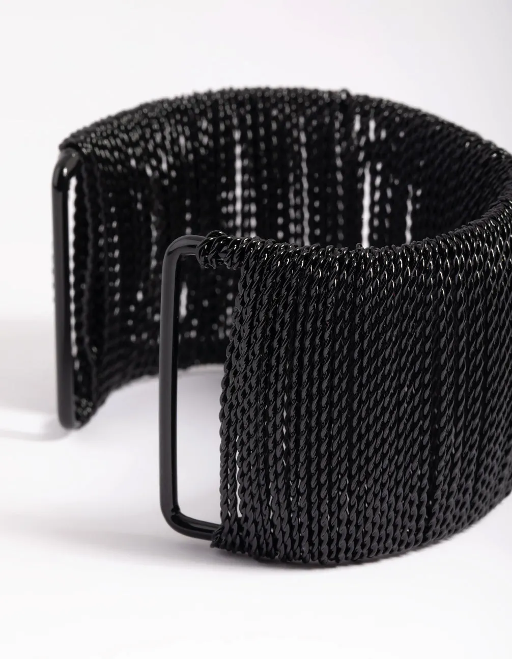 Matte Black Wide Chain Cuff Bangle