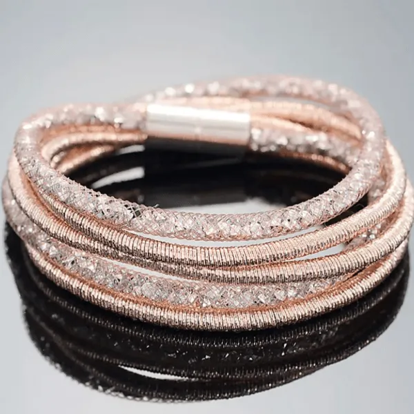 Miasol Crystal Bracelets Mesh Chain With Full Resin Crystal Magnetic Double Wrap Bracelet
