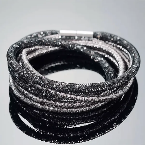 Miasol Crystal Bracelets Mesh Chain With Full Resin Crystal Magnetic Double Wrap Bracelet