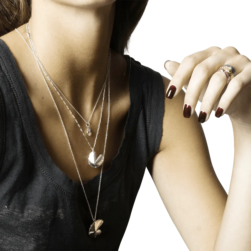 Mini Fortune Cookie Necklace in Gold