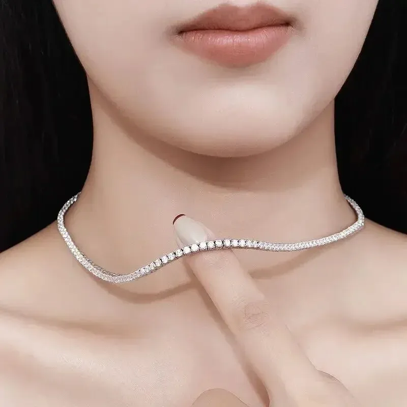 Modern Crystal 925 Sterling Silver Tennis Chain Necklaces for Men and Women Fashion Fancy Jewelry Accessories