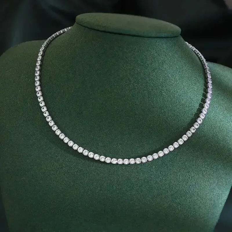 Modern Crystal 925 Sterling Silver Tennis Chain Necklaces for Men and Women Fashion Fancy Jewelry Accessories