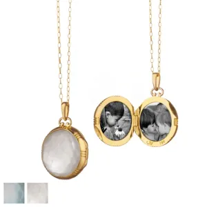Monica Rich Kosann Petite Mother of Pearl Gold Locket Necklace