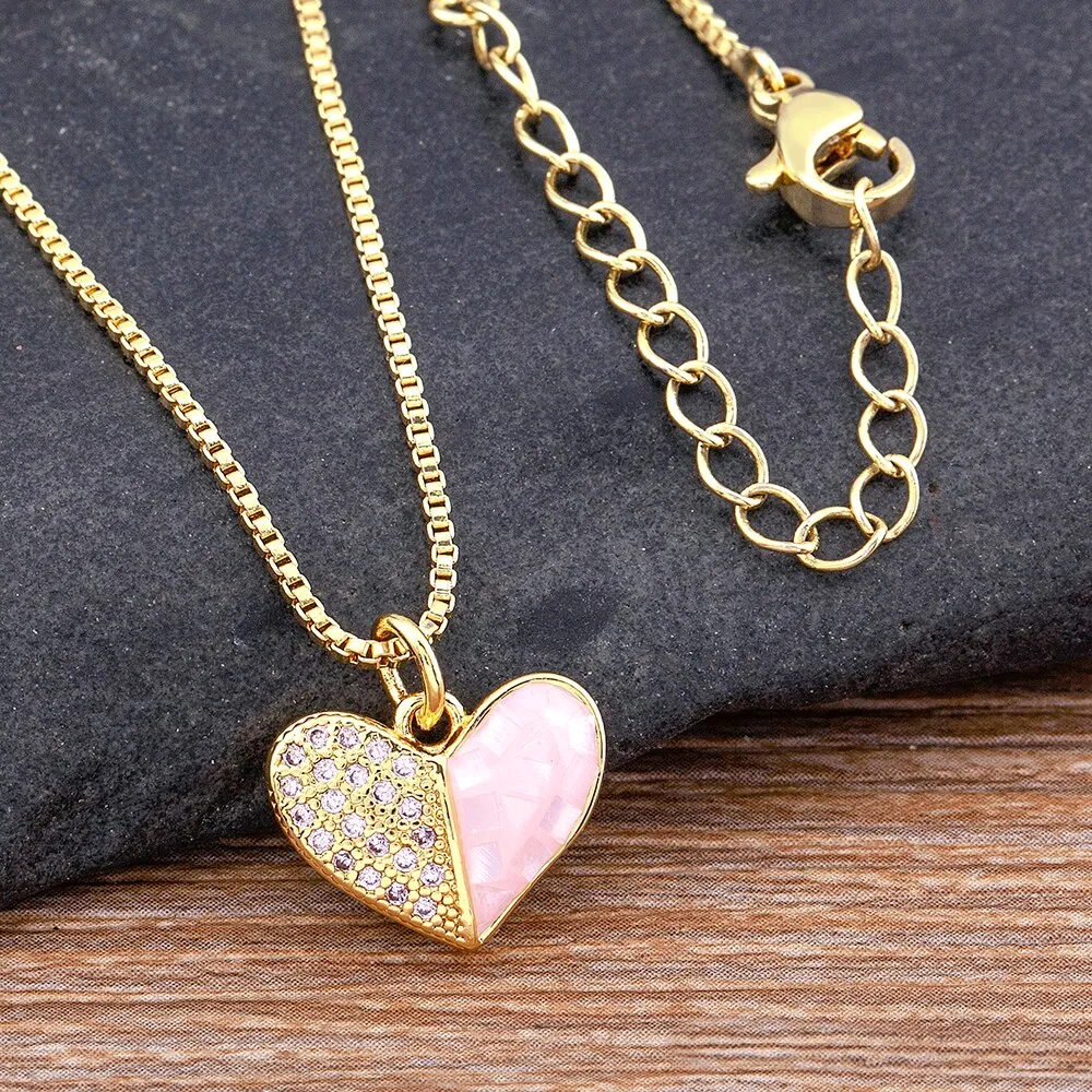 New Design Romantic Heart-Shaped Shiny Pink Shell Crystal Zircon Pendant
