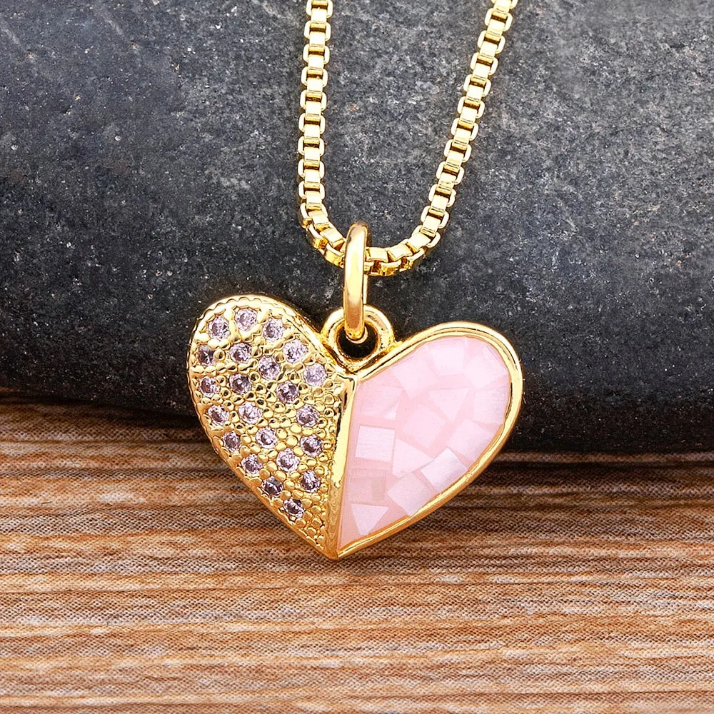 New Design Romantic Heart-Shaped Shiny Pink Shell Crystal Zircon Pendant