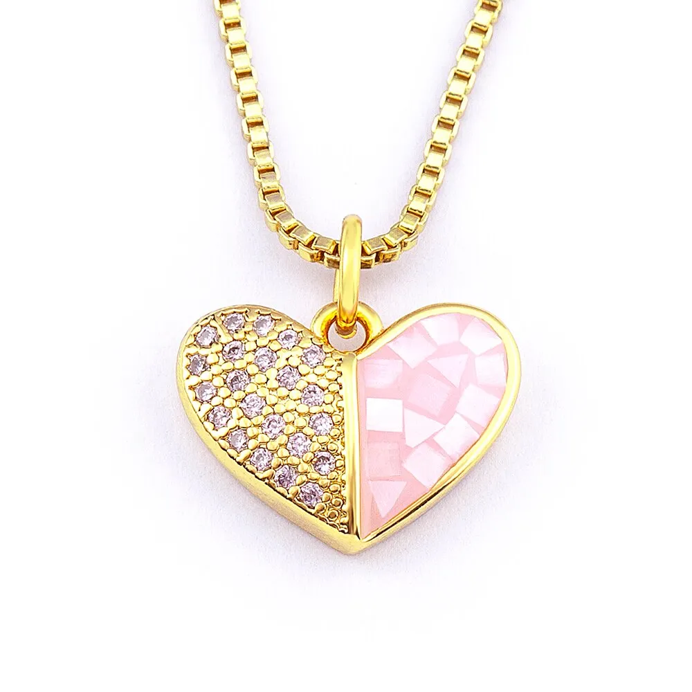 New Design Romantic Heart-Shaped Shiny Pink Shell Crystal Zircon Pendant