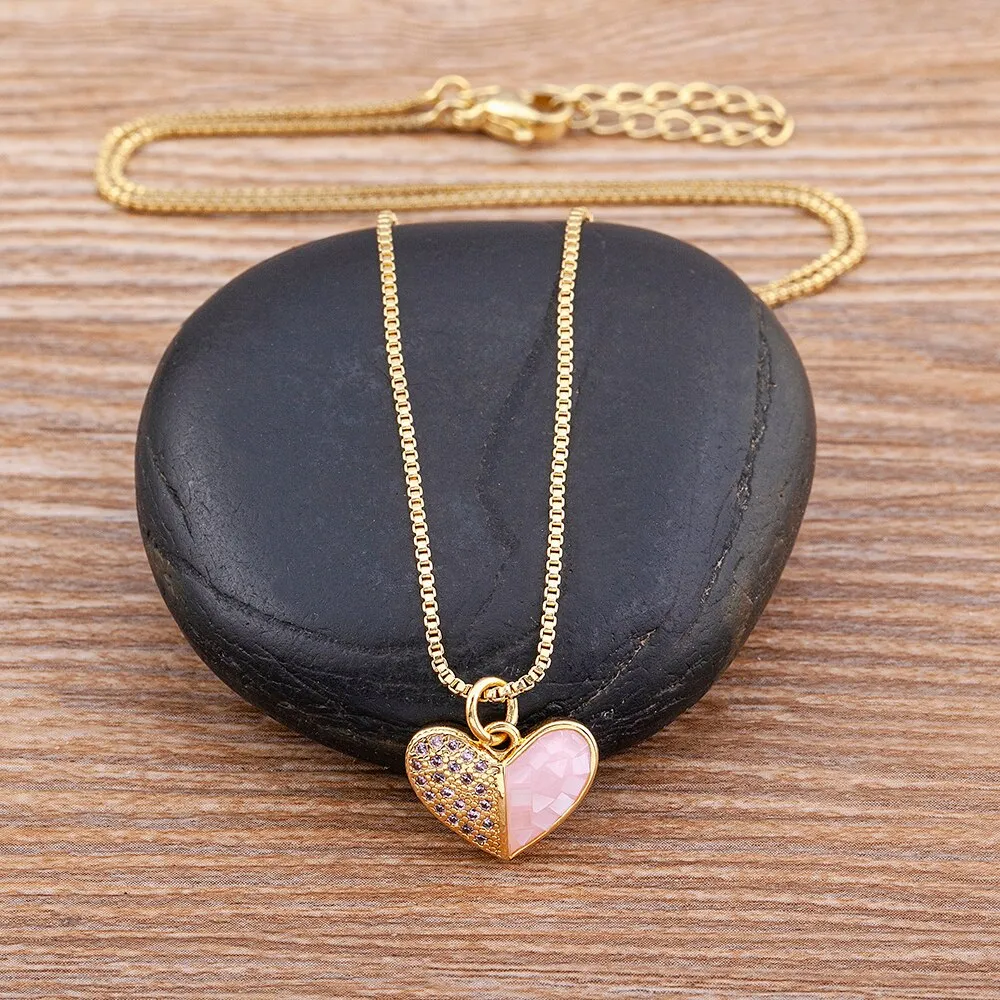 New Design Romantic Heart-Shaped Shiny Pink Shell Crystal Zircon Pendant