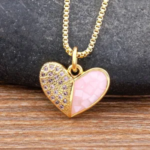 New Design Romantic Heart-Shaped Shiny Pink Shell Crystal Zircon Pendant