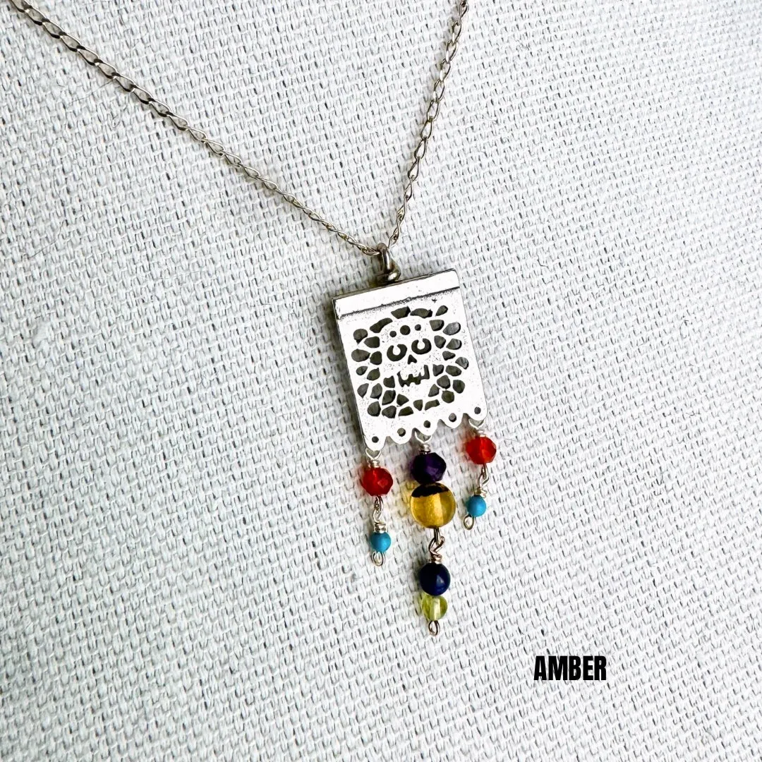Papel Picado Calaca Silver Pendant