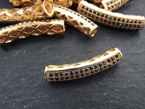 Pave Tube Bar Bead, Gold Curve Bead, Gold Tube Spacer, Curve Tube, Beading Tube, Gold Bar, Bracelet Bead, Bar, 22k Shiny Gold, 1pc