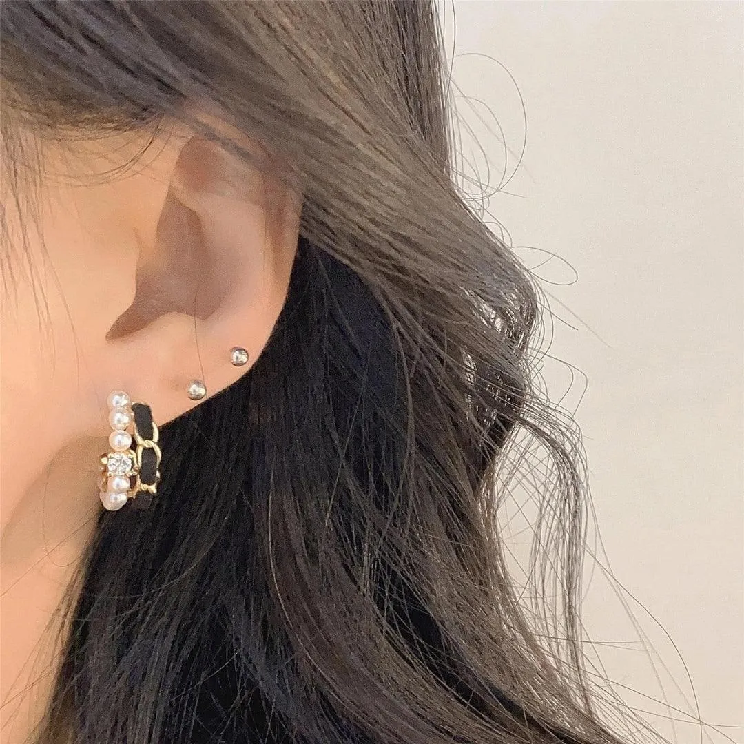 Pearl and Chain Hoop Earrings